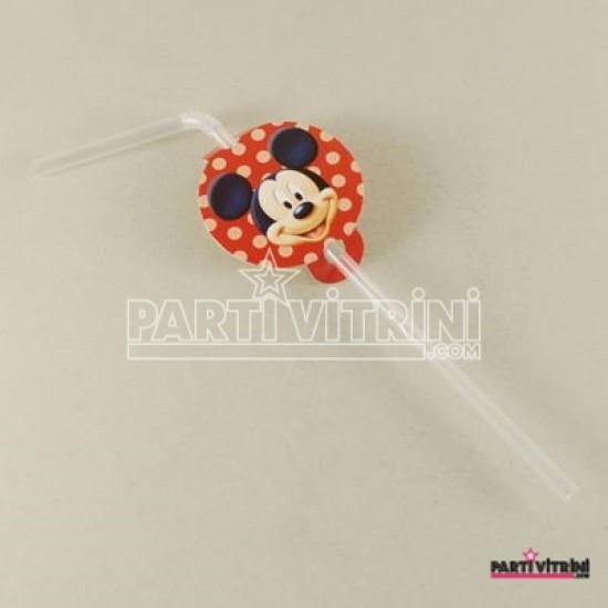 Mickey Mouse Resimli Şeffaf Körüklü Parti Pipeti