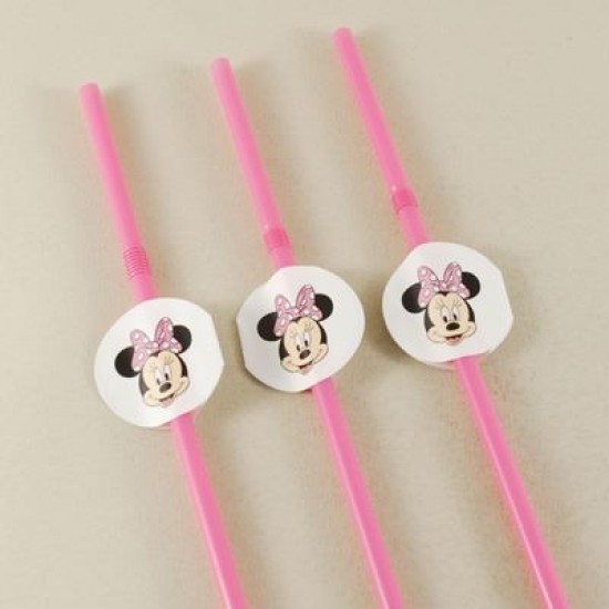 Minnie Mouse Temalı Pembe Körüklü Parti Pipeti 10 Adet