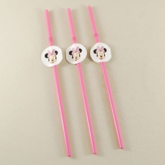 Minnie Mouse Temalı Pembe Körüklü Parti Pipeti 10 Adet