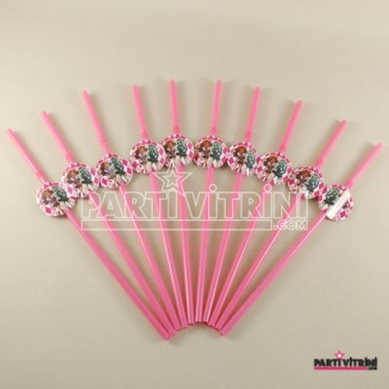 Monster High Temalı Pembe Körüklü Parti Pipeti 10 Adet