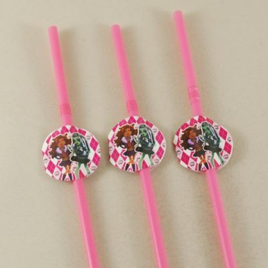 Monster High Temalı Pembe Körüklü Parti Pipeti 10 Adet