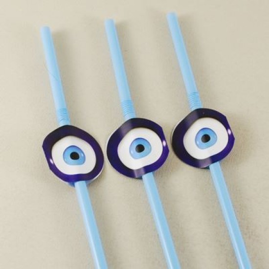 Nazar Boncuğu Temalı Mavi Körüklü Parti Pipeti 10 Adet