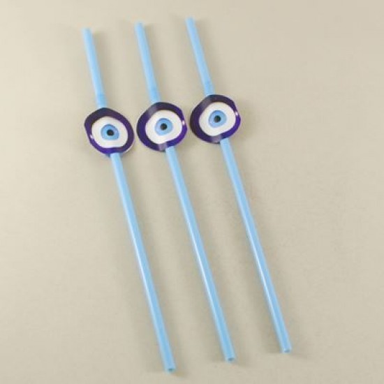 Nazar Boncuğu Temalı Mavi Körüklü Parti Pipeti 10 Adet