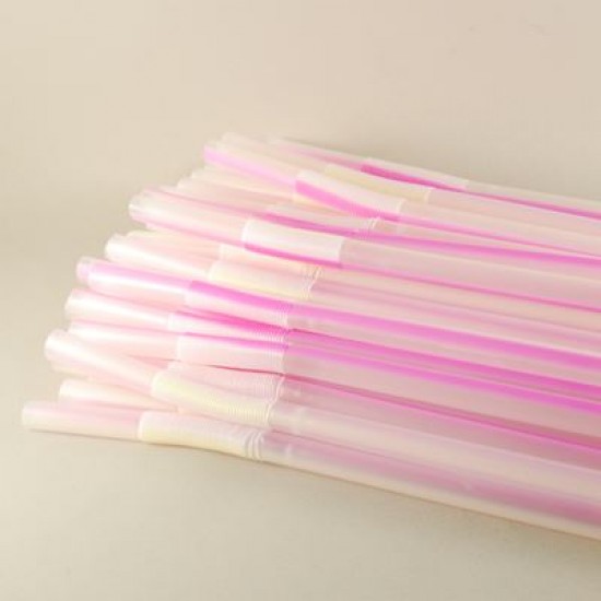 Şeffaf Pembe Ekstra Kalın Uzun Körüklü Frozen Parti Pipeti 50 Adet