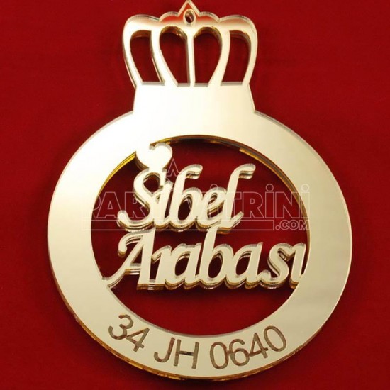 İsim Ve Plaka Yazılı Taçlı Pleksi Ayna Dikiz Ayna Süsü