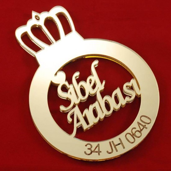 İsim Ve Plaka Yazılı Taçlı Pleksi Ayna Dikiz Ayna Süsü