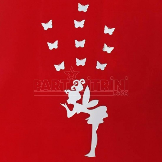 Pleksi Ayna Dekoratif Peri Kızı Ve Kelebekler Duvar Süsü