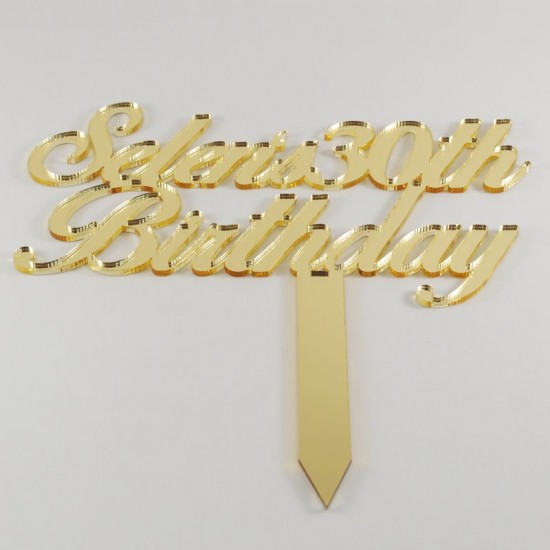 İsimli Altın Renk Pleksi Ayna Pasta Süsü