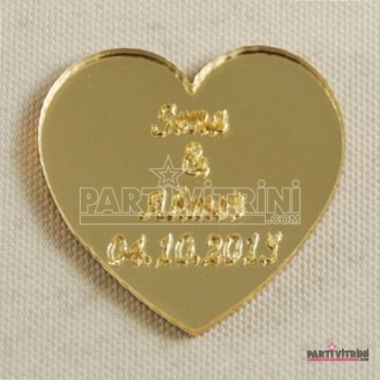 Kalp Şeklinde Altın Renk İsim Yazılan Pleksi Ayna