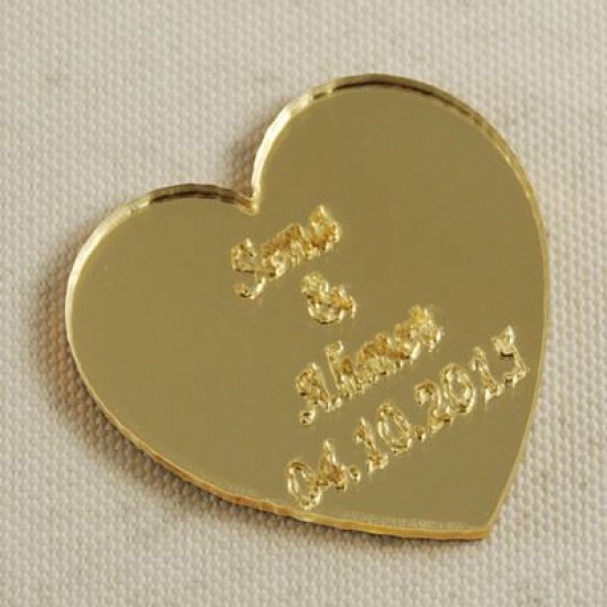 Kalp Şeklinde Altın Renk İsim Yazılan Pleksi Ayna