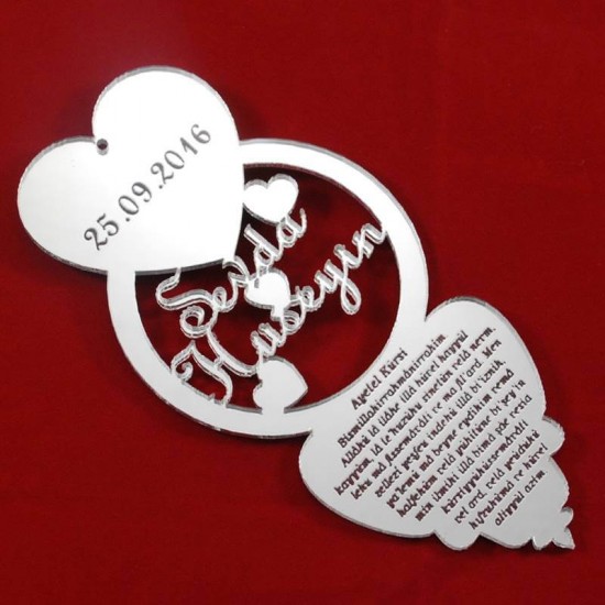 Kalpli İsim Ve Ayetel Kürsi Yazılı Nar Pleksi Ayna Dikiz Ayna Süsü