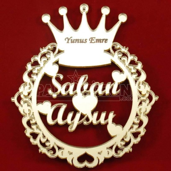 Kral Taçlı Ve İsim Yazılı Pleksi Ayna Dikiz Ayna Süsü