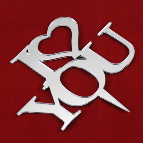 I Love You Gümüş Renk Pleksi Ayna Pasta Süsü 12.5 Cm
