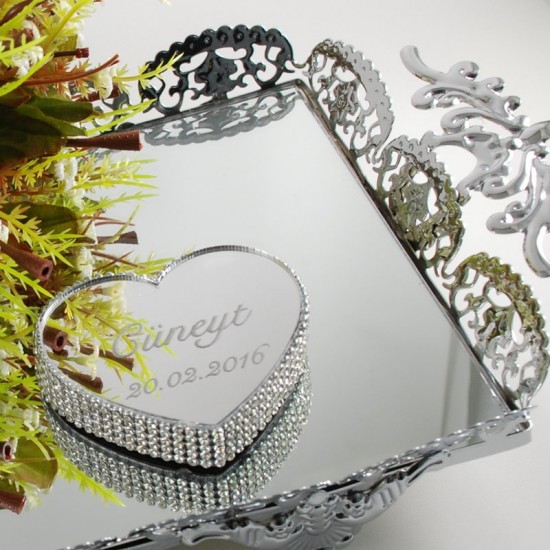 Ayna Söz Ve Nişan Tepsisi Ayaklı Gümüş Renk