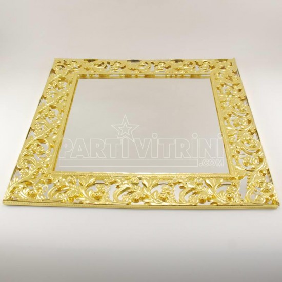 Ayna Supla Altın Renk Kare İşleme Desenli 30 cm
