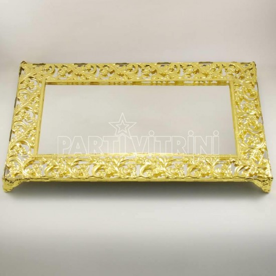 Ayna Supla Ayaklı Altın (Gold) Dikdörtgen İşleme Desenli 40x25 cm