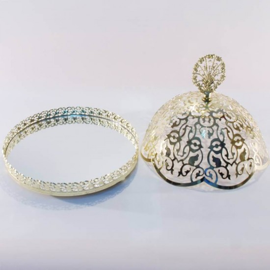 Kapaklı Ayna Lokumluk Gold (Altın) Renk İşlemeli