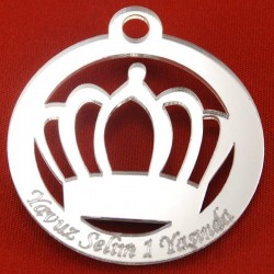 Yuvarlak İçinde Kral Tacı Şeklinde İsim Yazılabilen Pleksi Ayna