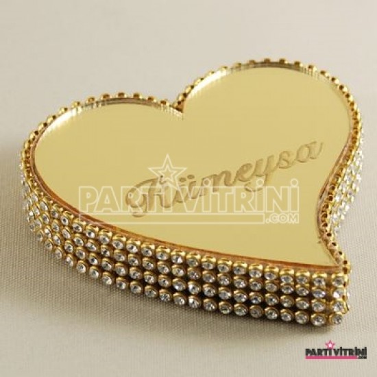 Yüzük Yükseltici Kalp Taşlı Altın Renk İsimli 2 Adet