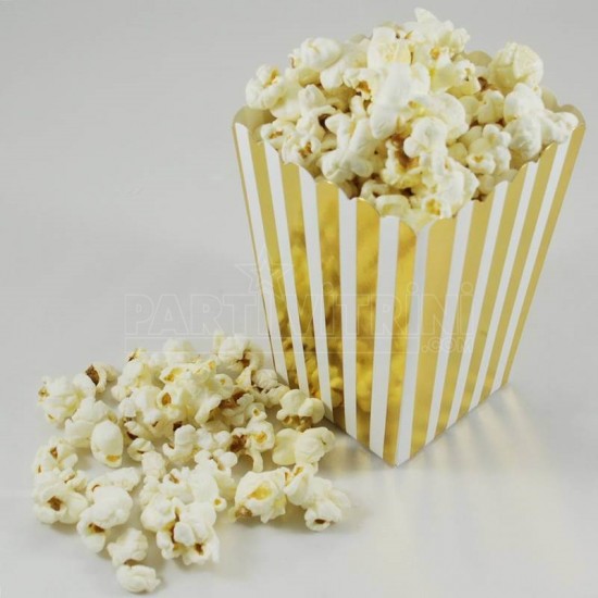 Gold Çizgili Popcorn Kovası 12 Adet Parti Malzemeleri
