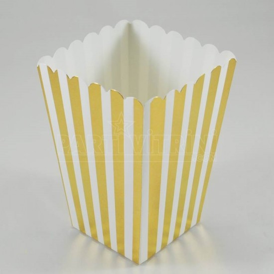 Gold Çizgili Popcorn Kovası 12 Adet Parti Malzemeleri
