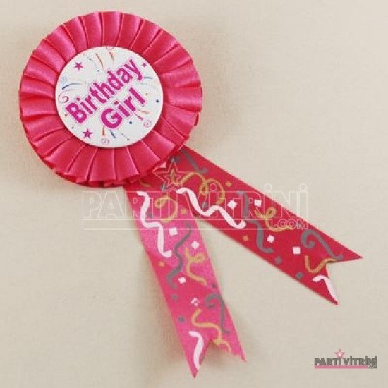 Birthday girl Pembe Saten Kumaş Parti Rozeti
