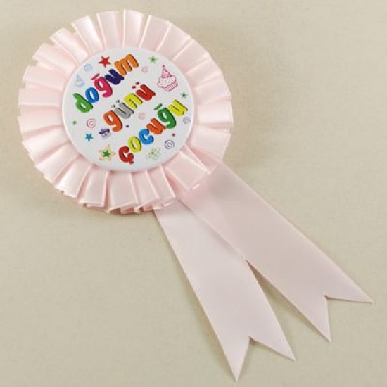 Doğum Günü Çocuğu Toz Pembe Saten Kumaş Parti Rozeti