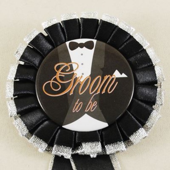 Groom To Be Siyah-Gümüş Saten Kumaş Parti Rozeti