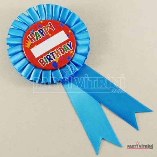 Happy Birthday Mavi Saten Kumaş Parti Rozeti
