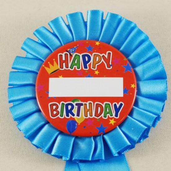Happy Birthday Mavi Saten Kumaş Parti Rozeti