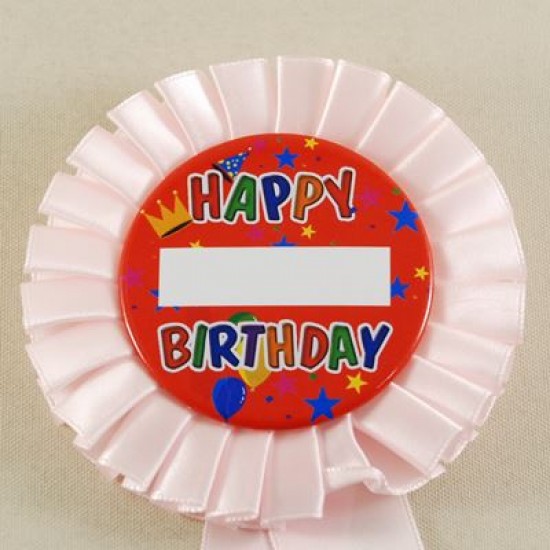 Happy Birthday Toz Pembe Saten Kumaş Parti Rozeti