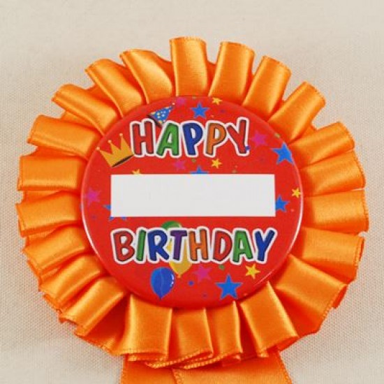 Happy Birthday Turuncu Saten Kumaş Parti Rozeti