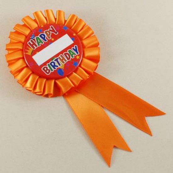 Happy Birthday Turuncu Saten Kumaş Parti Rozeti