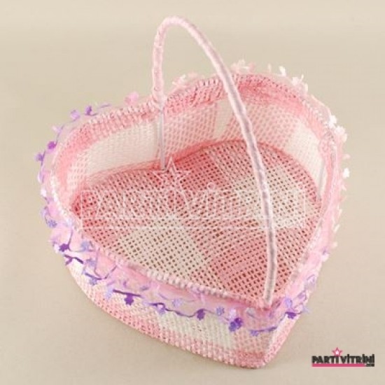 Kalp Hasır Sepet Pembe Renk Orta Boy 12X12X5.5 Cm