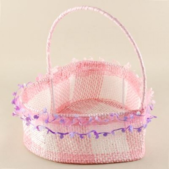 Kalp Hasır Sepet Pembe Renk Orta Boy 12X12X5.5 Cm