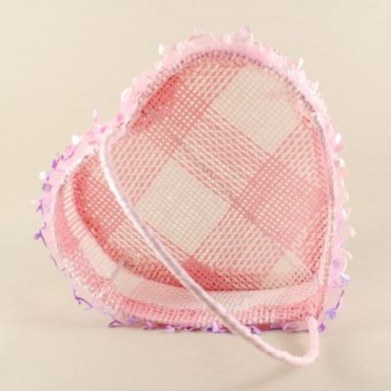 Kalp Hasır Sepet Pembe Renk Orta Boy 12X12X5.5 Cm