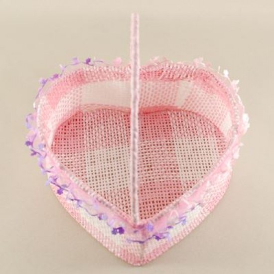 Kalp Hasır Sepet Pembe Renk Orta Boy 12X12X5.5 Cm