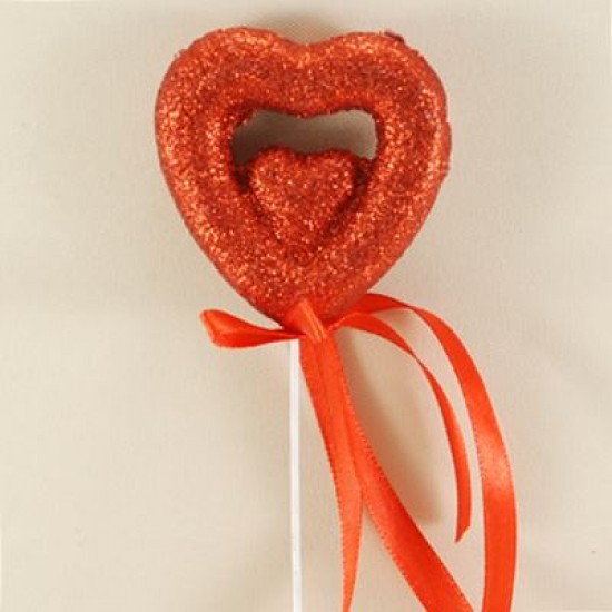 Kalp İçinde Kalp Kırmızı Simli Çubuk 24X5 Cm 12 Adet