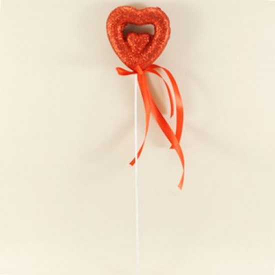 Kalp İçinde Kalp Kırmızı Simli Çubuk 24X5 Cm 12 Adet