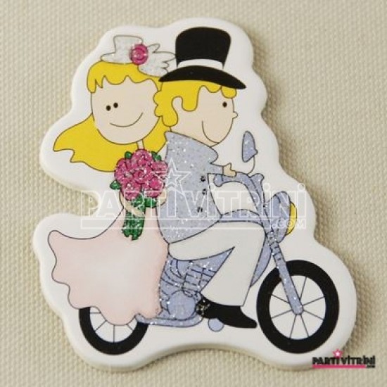 Bisiklete Binen Gelin Damat Simli Ahşap Çıkartma Nikah Şekeri Süsü 20 Adet