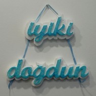 İyiki Doğdun Mavi Simli Strafor Kapı Süsü