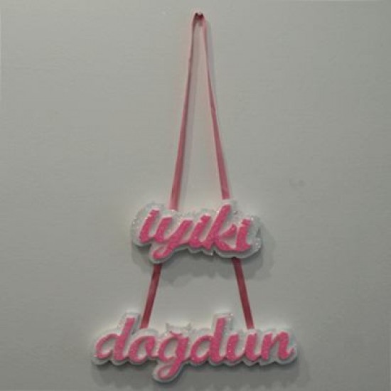 İyiki Doğdun Pembe Simli Strafor Kapı Süsü