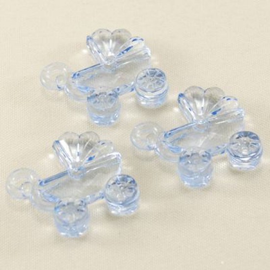 Şeffaf Akrilik Mavi Bebek Arabası 3.5Cm X 3Cm 50 Adet