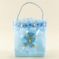 Bebek Şekeri Çantası Mavi Süs Ahşap Ayıcık Aksesuarlı
