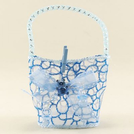 Bebek Şekeri Çantası Mavi Süs Aksesuarlı