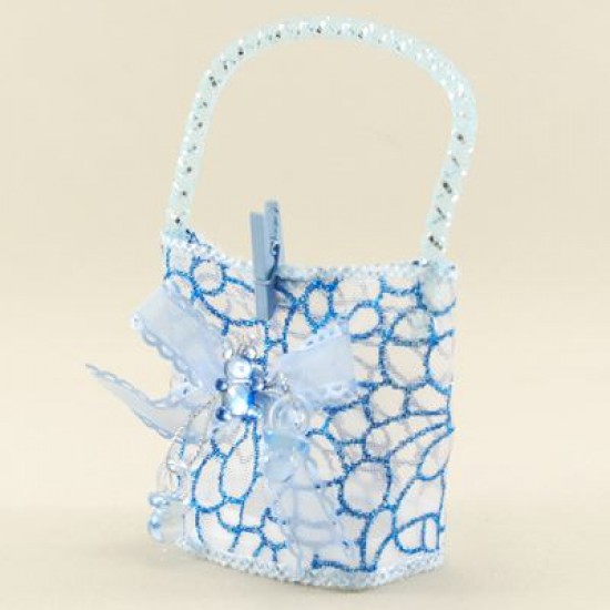 Bebek Şekeri Çantası Mavi Süs Aksesuarlı