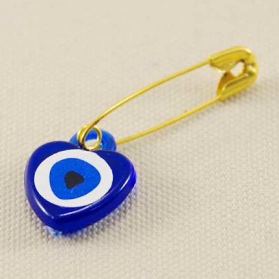 Kalp Nazar Boncuklu Çengelli İğne Lacivert 1.2 cm 20 Adet