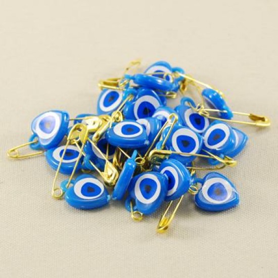 Kalp Nazar Boncuklu Çengelli İğne Mavi 1.2 cm 20 Adet