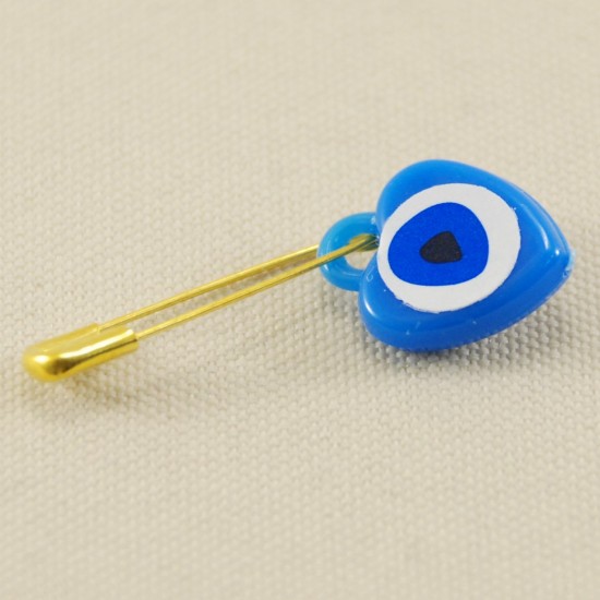 Kalp Nazar Boncuklu Çengelli İğne Mavi 1.2 cm 20 Adet