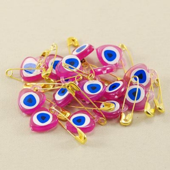 Kalp Nazar Boncuklu Çengelli İğne Pembe 1.2 cm 20 Adet